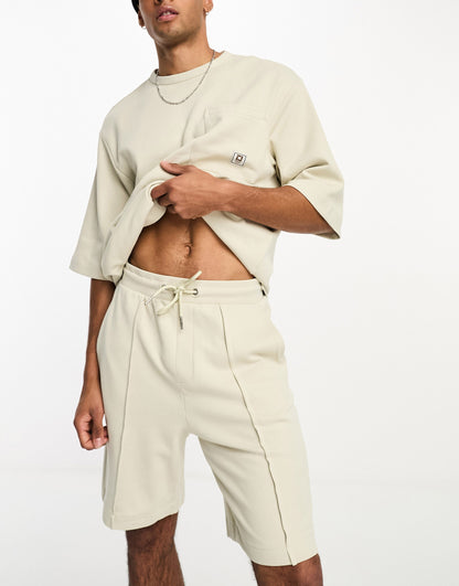 ONLY & SONS co-ord textured jersey shorts in beige