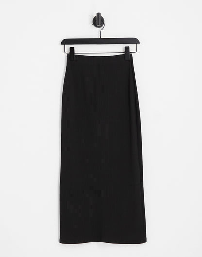 Pull&Bear ribbed midaxi skirt in black