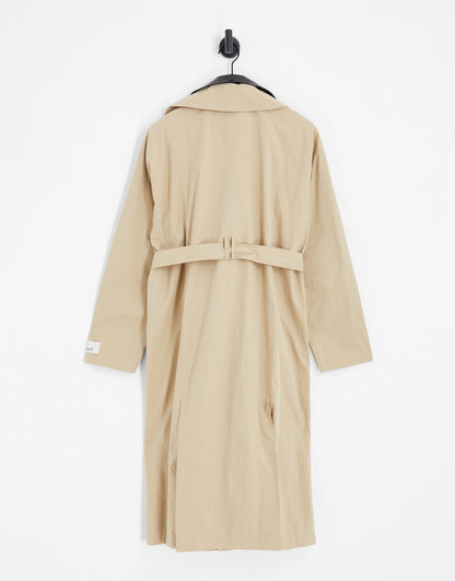 IIQUAL unisex belted trench coat with leather detail in beige