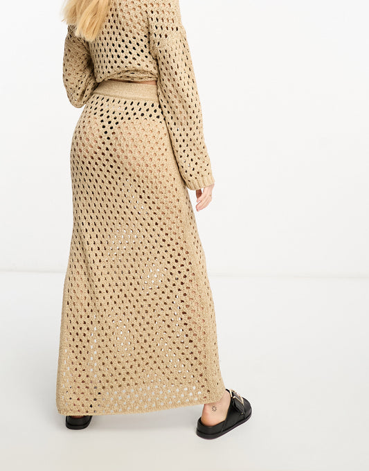 ASOS EDITION column knitted midi skirt in camel