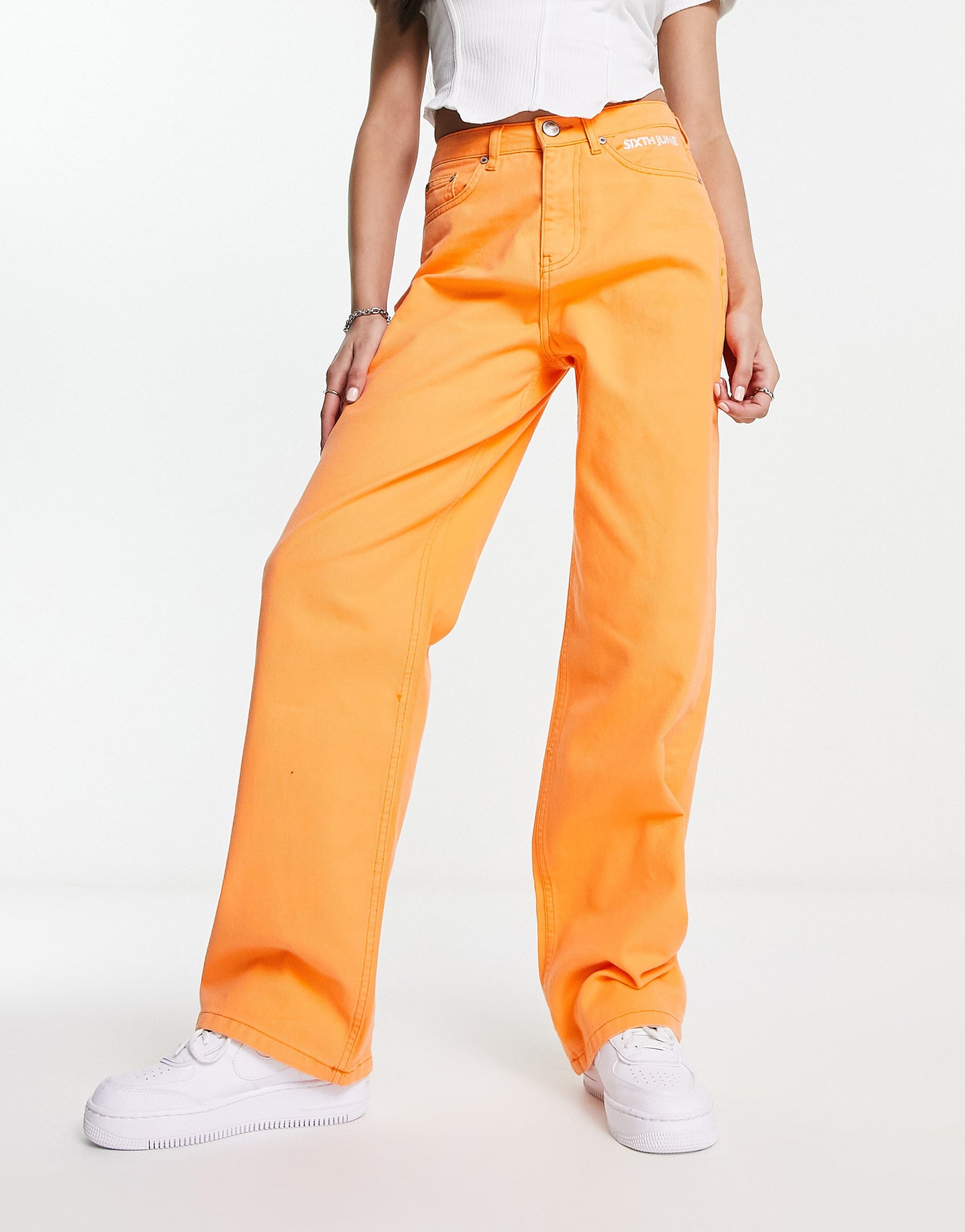 Sixth June denim slouchy jeans in orange