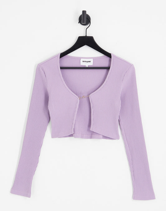 Sixth June open front long sleeve chain detail top in lilac