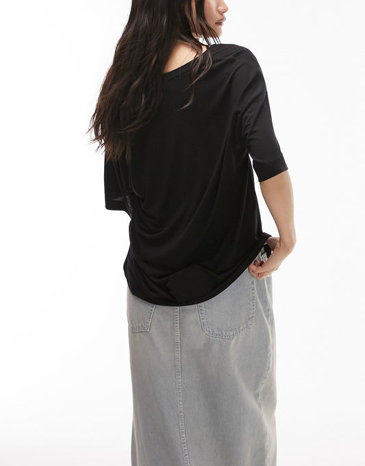 Topshop premium basic slouchy v neck tee in black