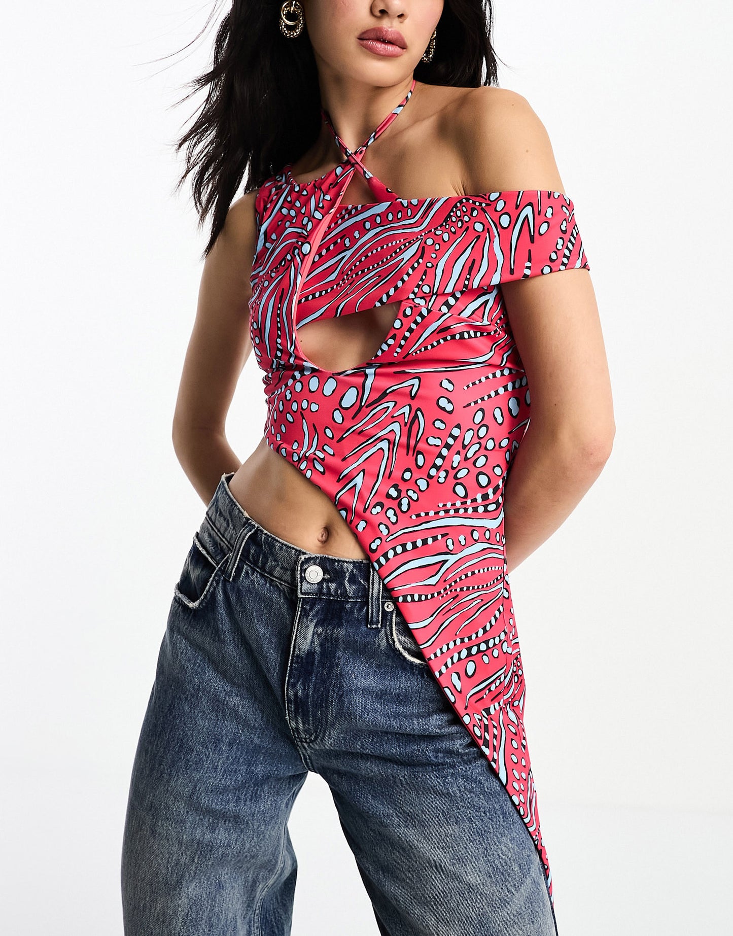 Annorlunda batik animal print asymmetric cut-out layered top in multi