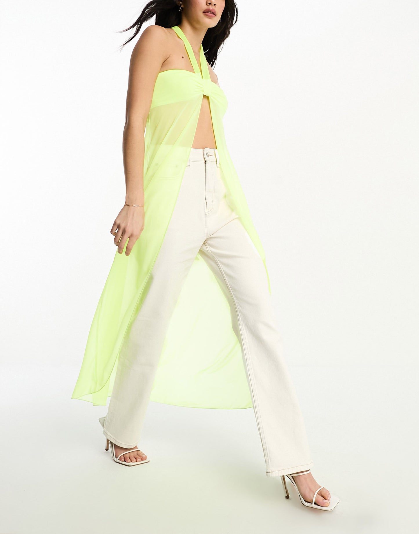 Annorlunda halter neck open front longline top in yellow