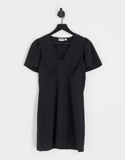 Noisy May v-neck button down mini dress in black