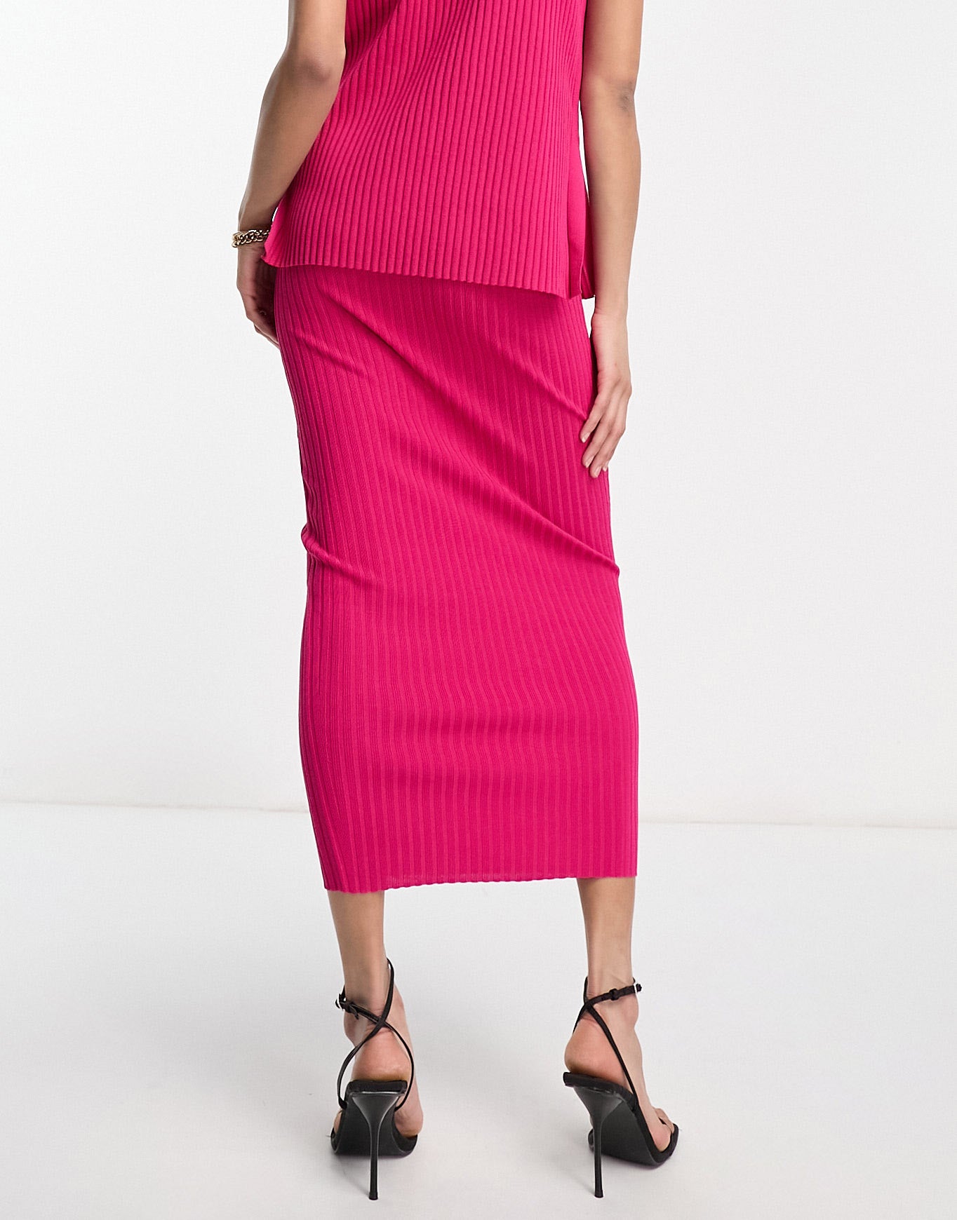 Whistles ribbed midi skirt in hot pink co-ord