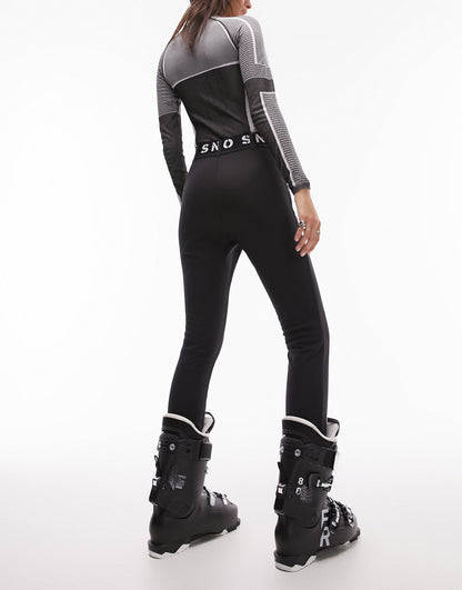 Topshop Sno stretch slim leg ski trouser with stirrups in black