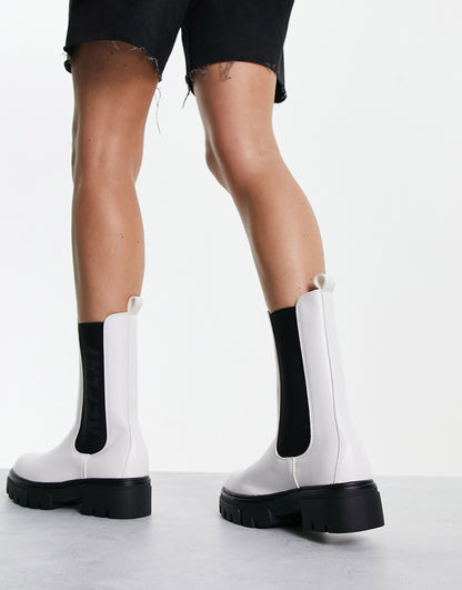 Replay logo chunky boots in white