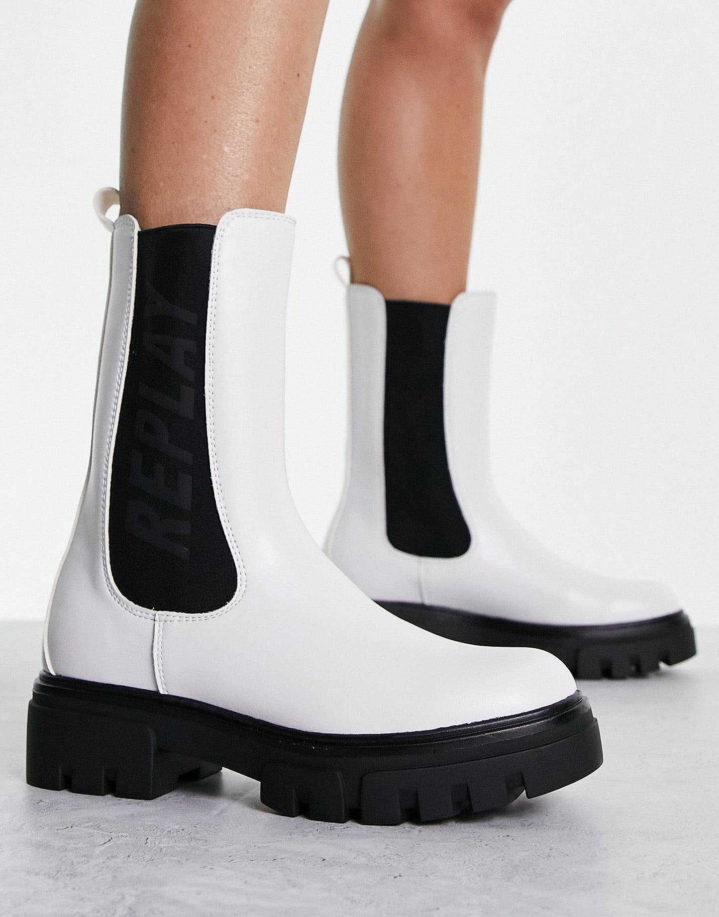 Replay logo chunky boots in white