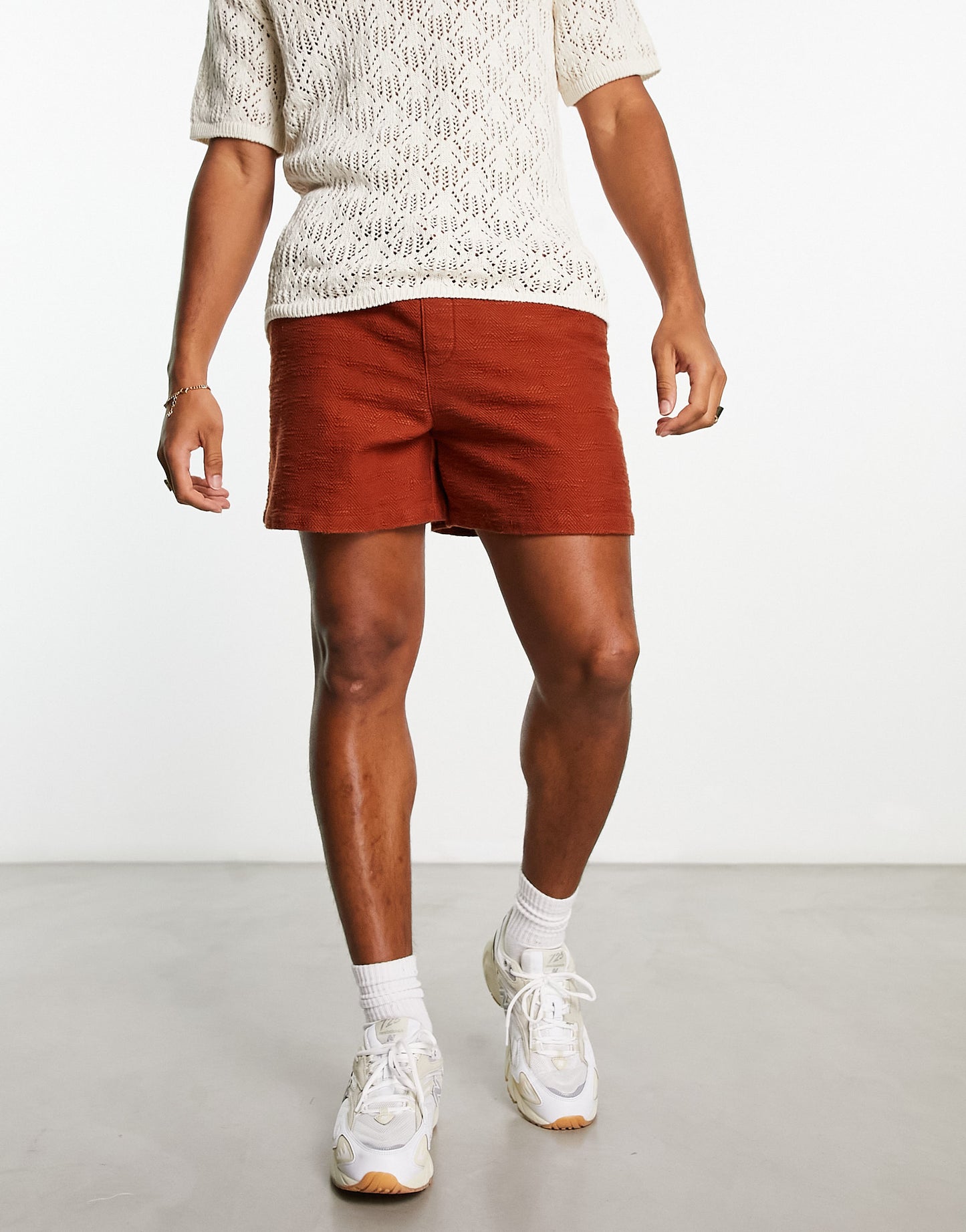 ASOS DESIGN wide textured shorts in shorter length in brown