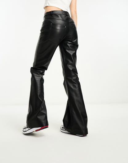 Muubaa zip front leather flared trousers in black