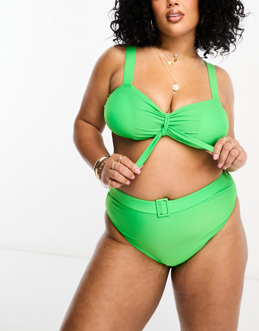 Brave Soul Plus tie front bikini top in green