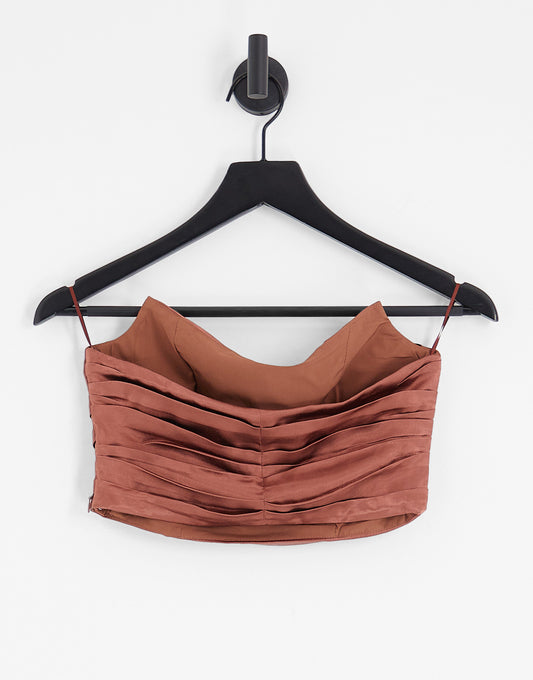 Emory Park satin bustier top in chocolate