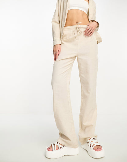 Daisy Street linen look relaxed trousers in stone co-ord