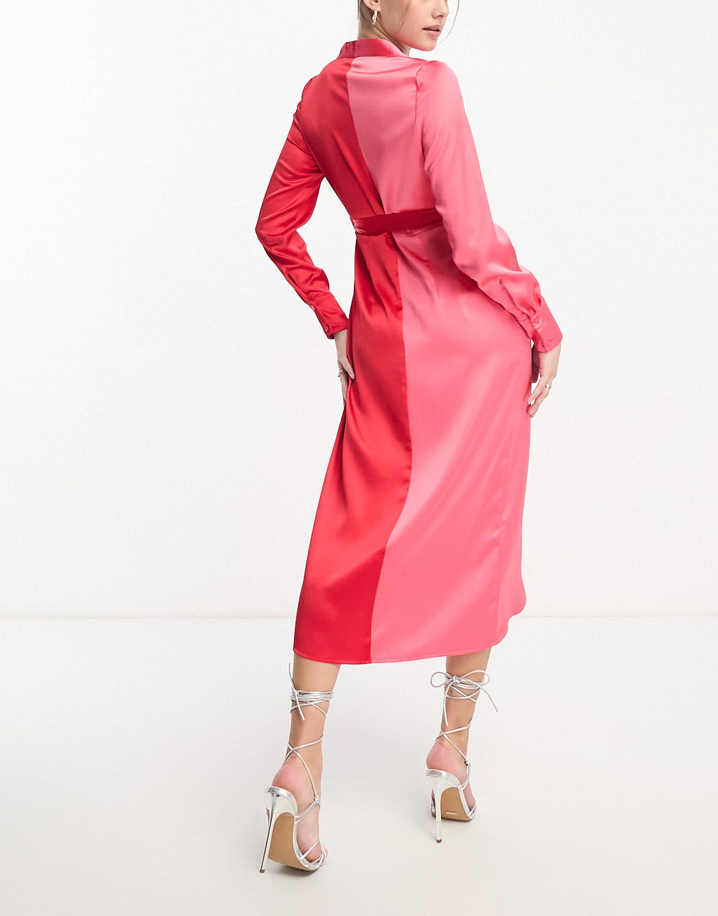 Style Cheat colour block wrap midaxi dress in red and pink