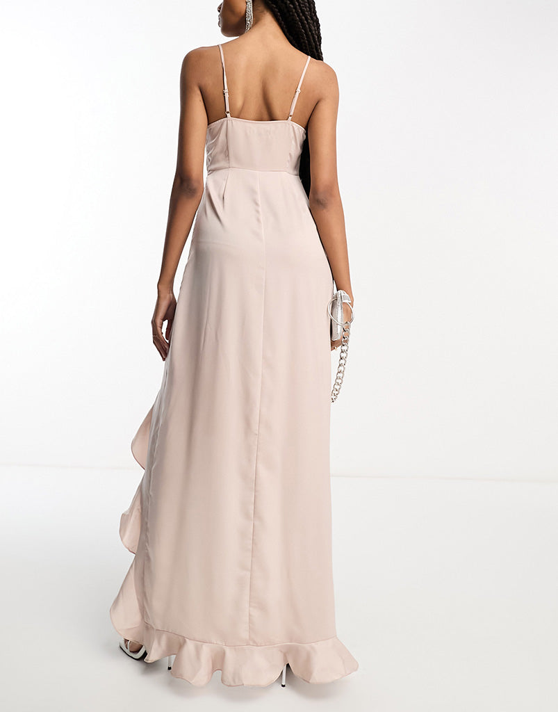 Lola May Tall cowl front asymmetric hem midi dress in champagne