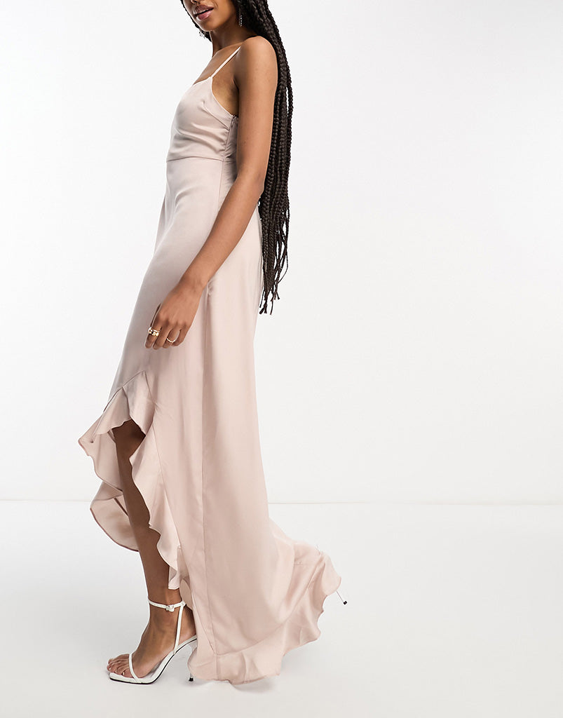 Lola May Tall cowl front asymmetric hem midi dress in champagne