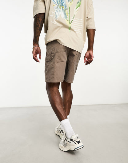 Jack & Jones Intelligence loose fit worker carpenter short in khaki