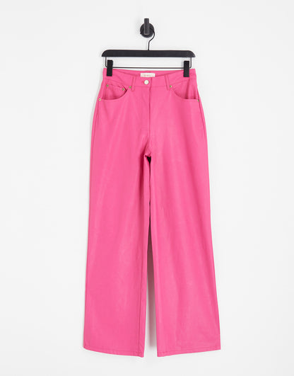 ONLY Hope high waisted faux leather trousers in bright pink