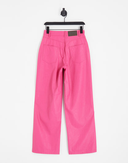 ONLY Hope high waisted faux leather trousers in bright pink