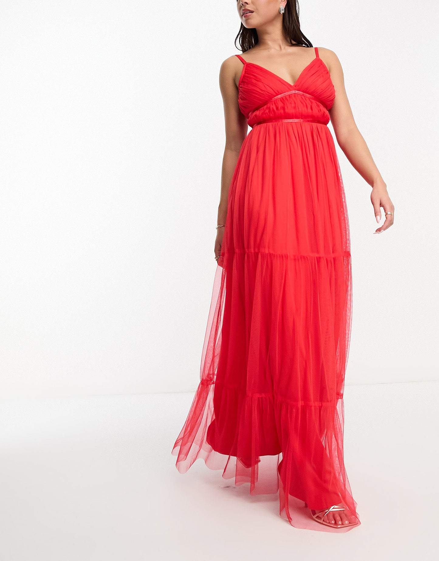 Anaya tulle maxi dress with tiered skirt in bright red