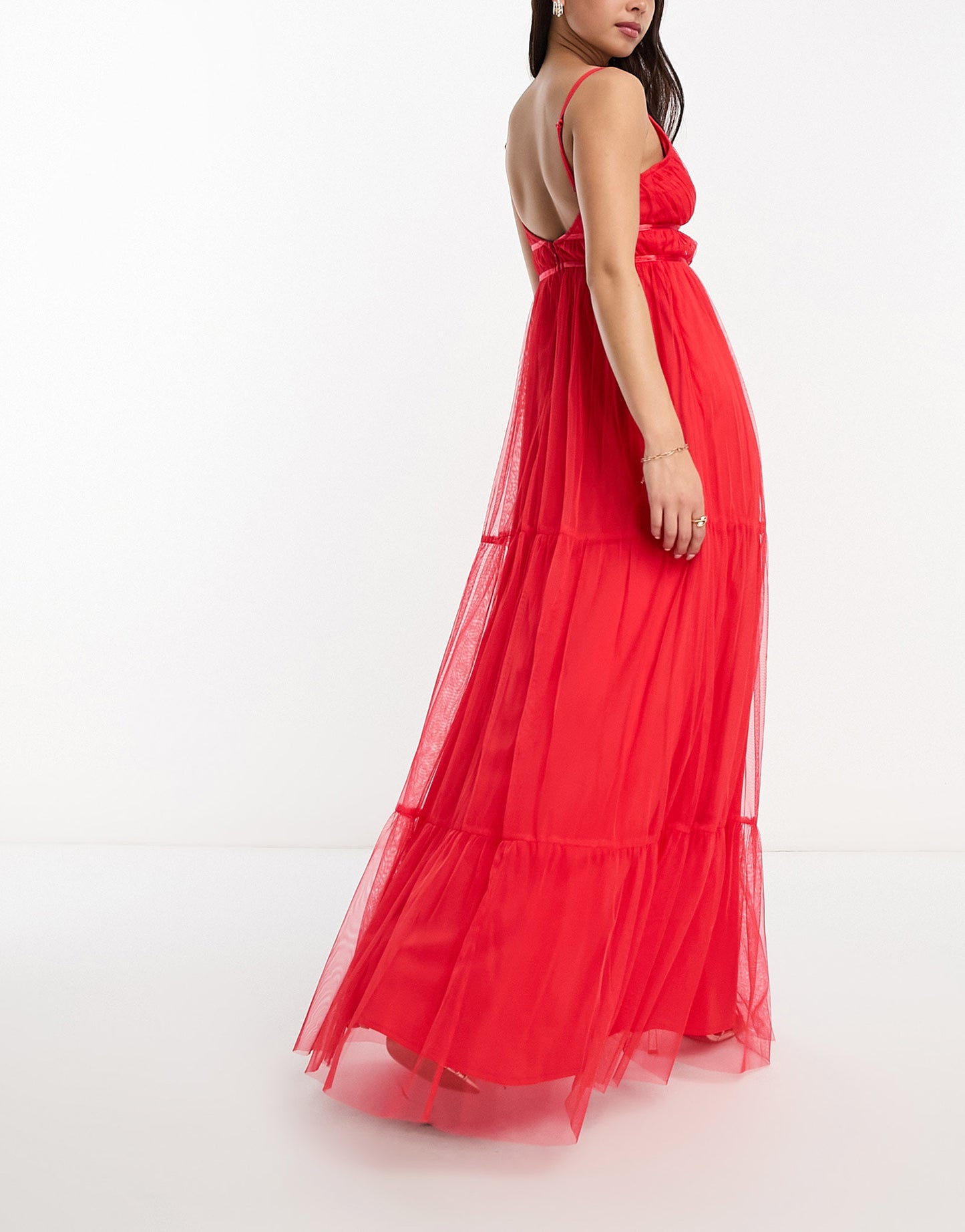 Anaya tulle maxi dress with tiered skirt in bright red