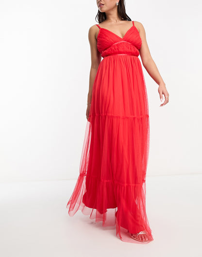 Anaya tulle maxi dress with tiered skirt in bright red