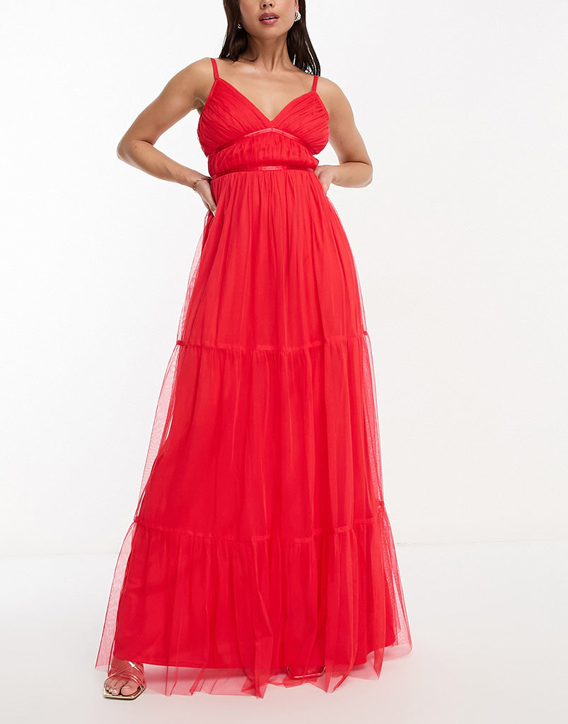 Anaya tulle maxi dress with tiered skirt in bright red