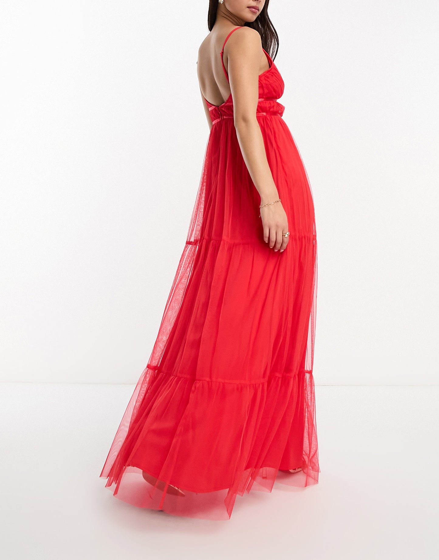 Anaya tulle maxi dress with tiered skirt in bright red