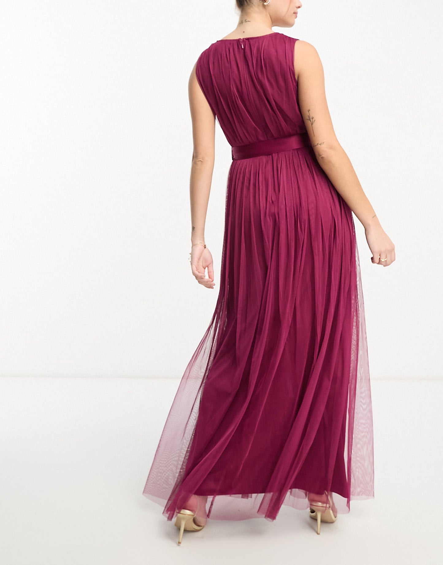 Anaya wrap front maxi tulle dress in red plum