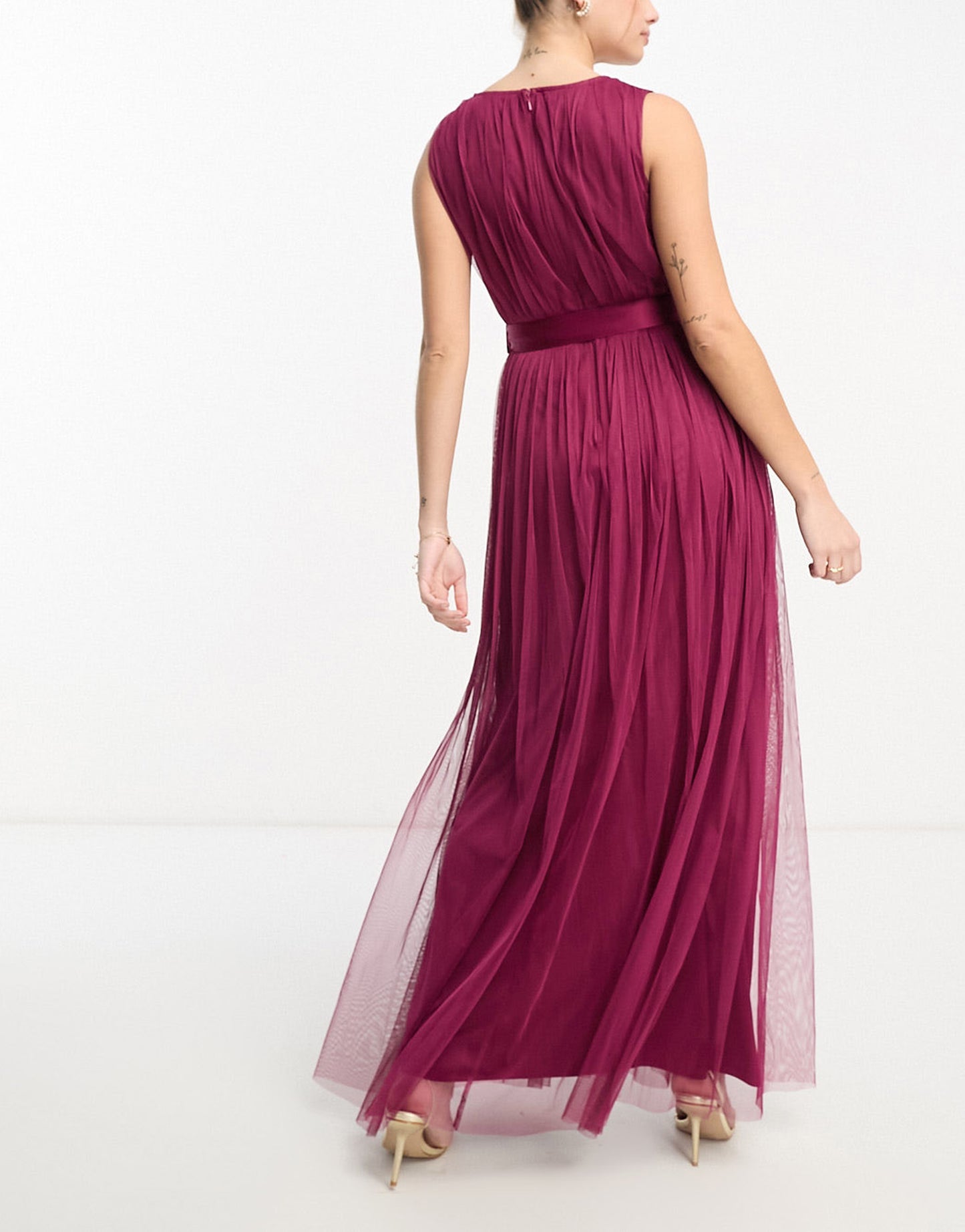 Anaya wrap front maxi tulle dress in red plum