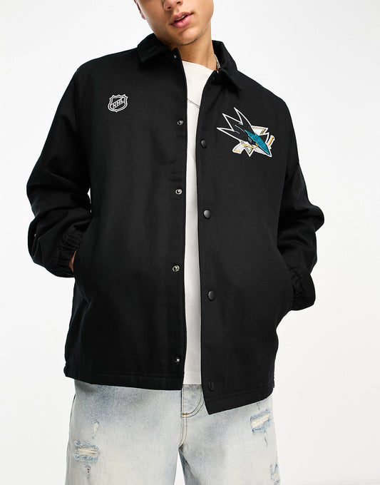 47 Brand NHL San Jose Sharks coach jacket in black with chest print