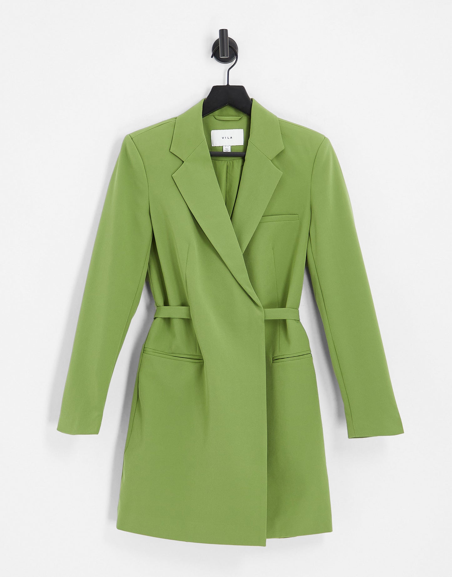 Vila tailored mini blazer dress with tie belt in olive green