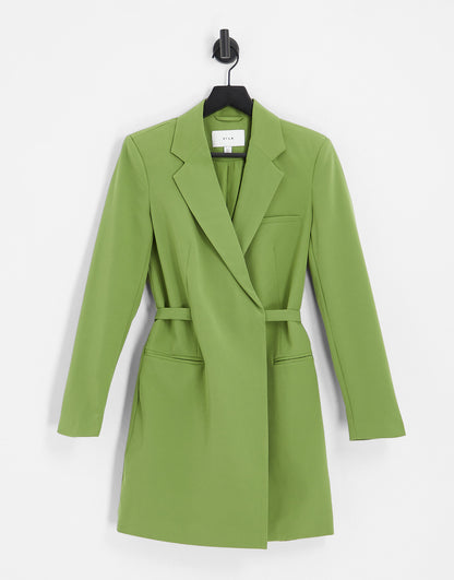 Vila tailored mini blazer dress with tie belt in olive green