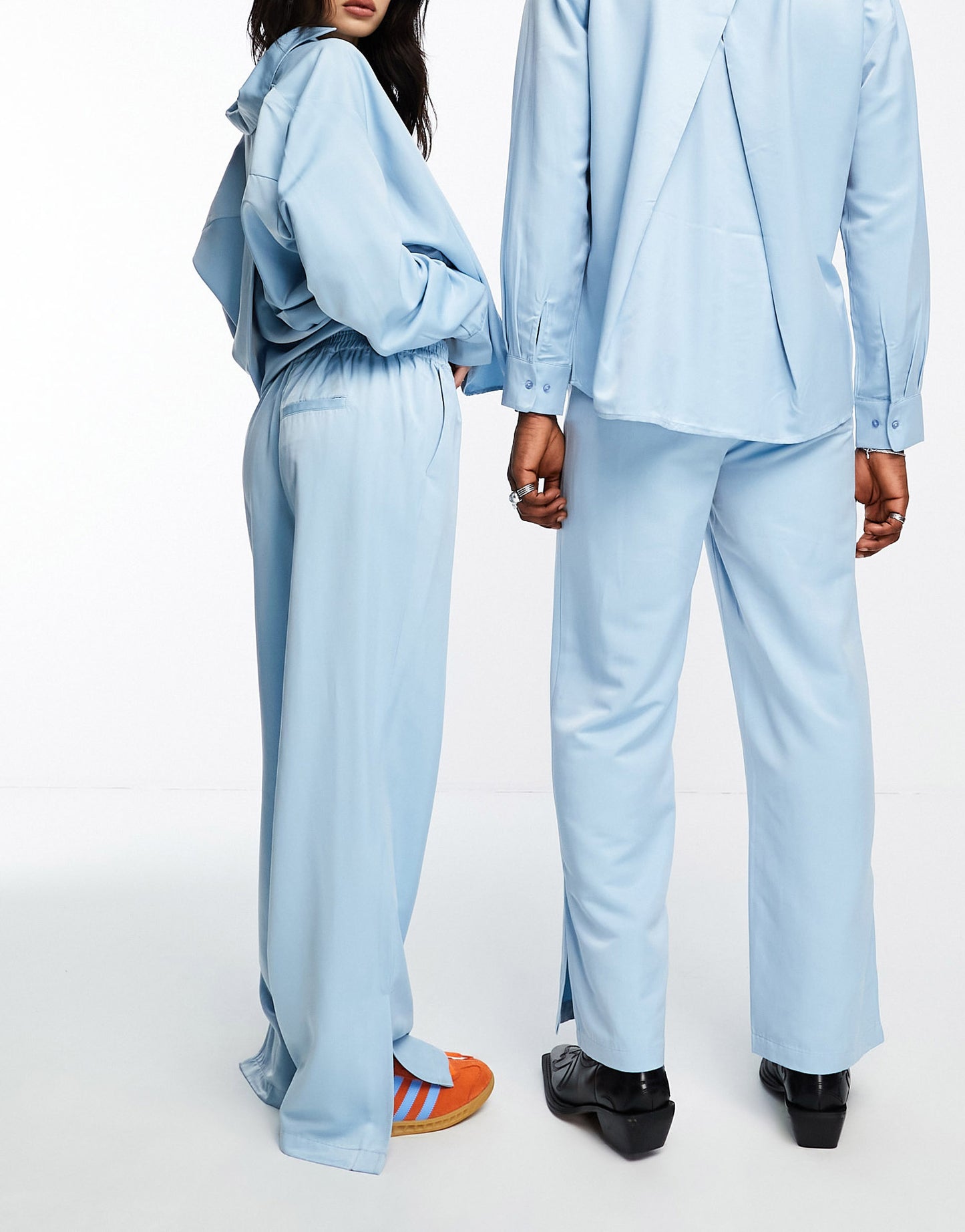 IIQUAL unisex mid waist straight leg trousers co-ord in baby blue