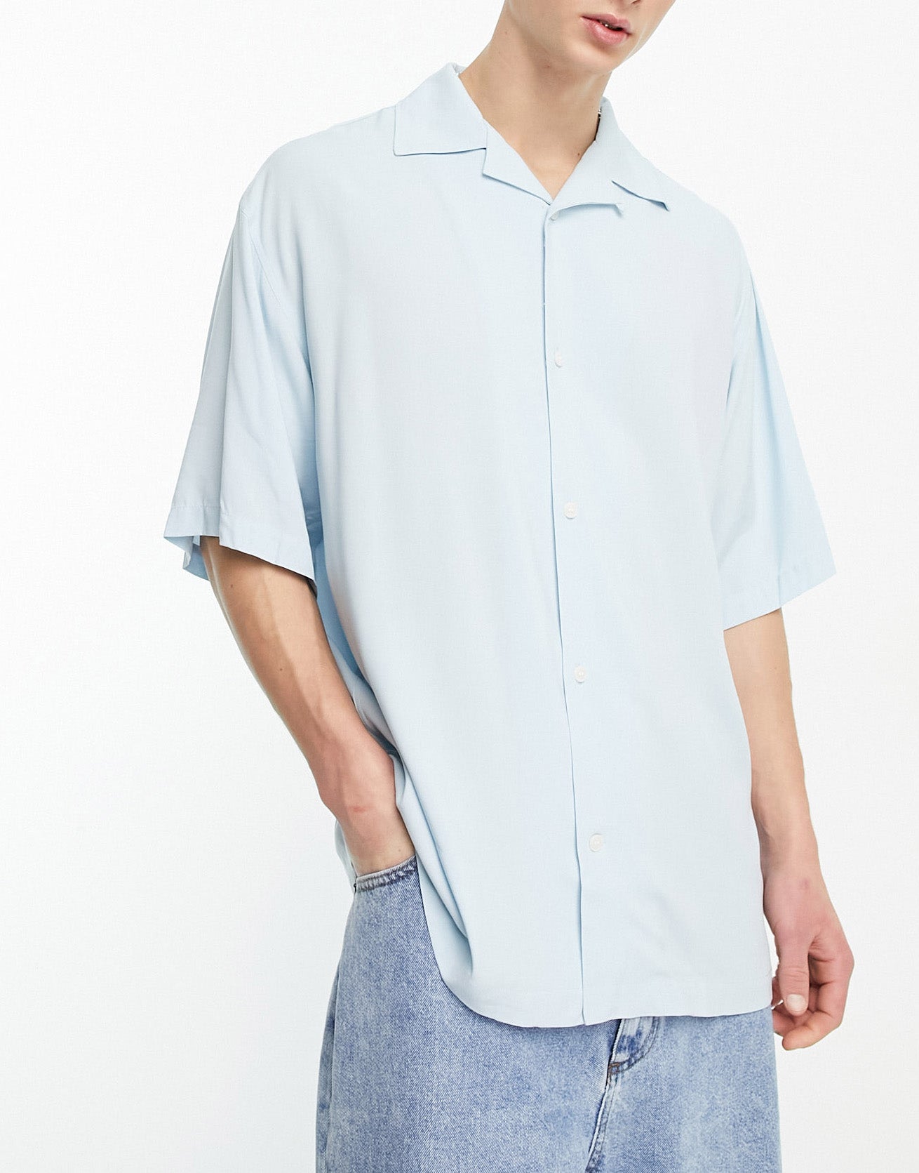 Weekday coffee oversized short sleeve shirt in light blue