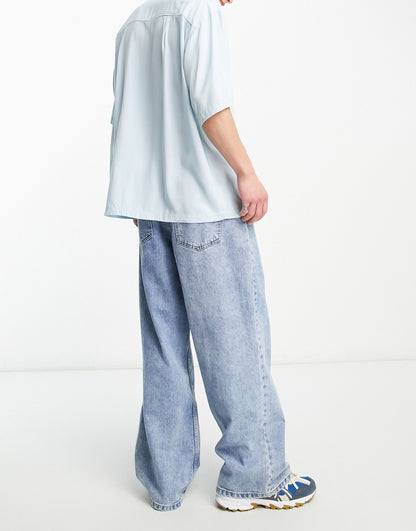 Weekday coffee oversized short sleeve shirt in light blue