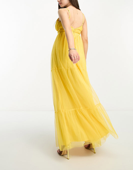 Anaya Petite tulle maxi dress with tiered skirt in yellow