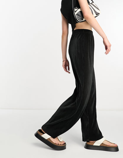 ONLY straight leg plisse trouser co-ord in black