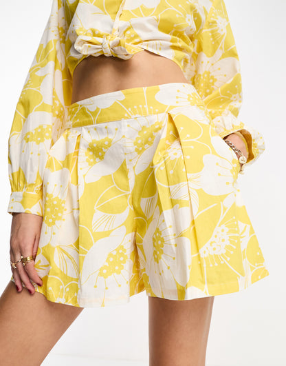 Miss Selfridge chuck on shorts co-ord in yellow tropical