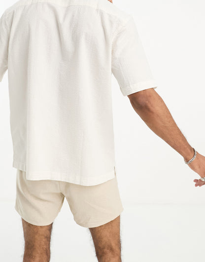 Selected Homme relaxed fit shirt in off white seersucker