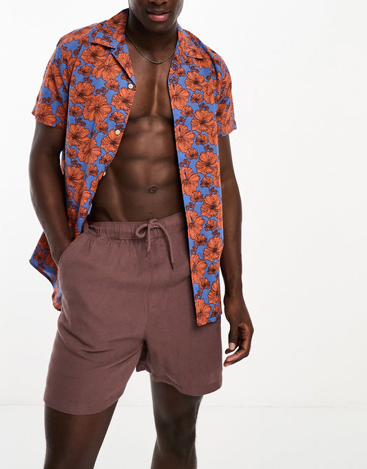 Selected Homme regular fit shirt in floral print in blue and orange