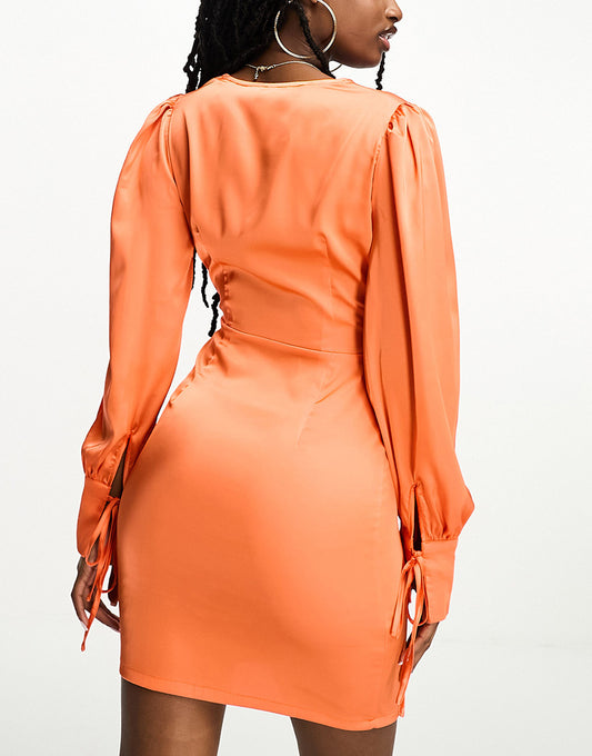 NaaNaa satin bodycon mini dress with corset detail in orange