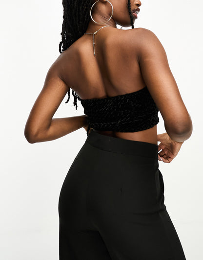 NaaNaa velour plunge bandeau crop top in black