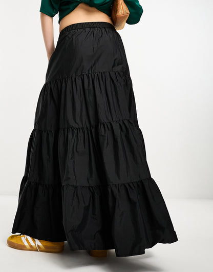 COLLUSION tiered maxi skirt in black