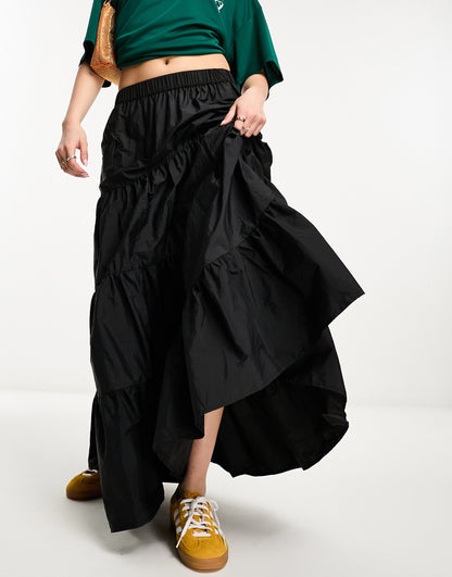 COLLUSION tiered maxi skirt in black