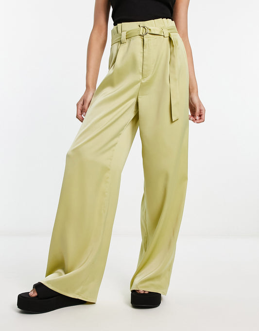 Public Desire high waist belted wide leg trousers in green