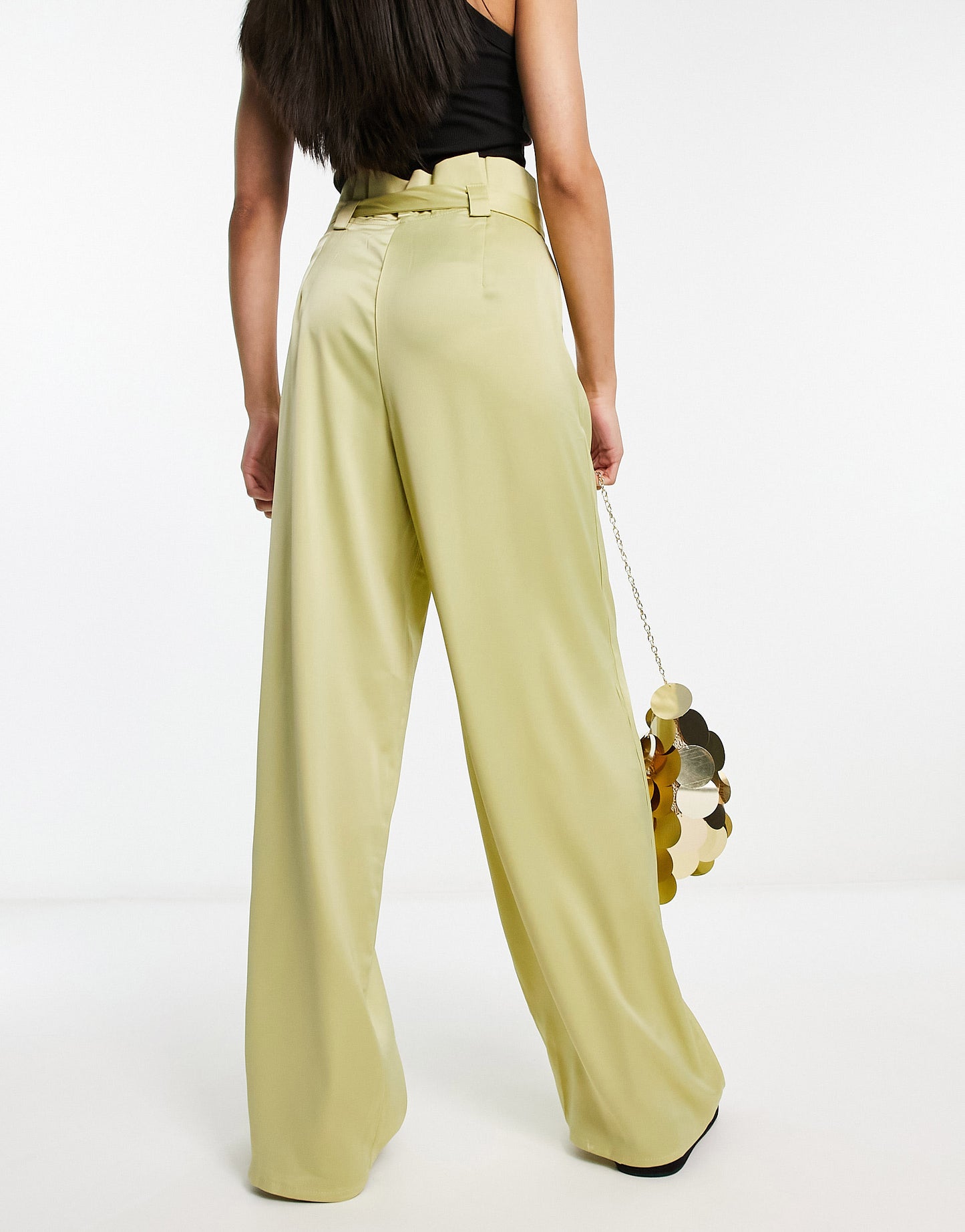 Public Desire high waist belted wide leg trousers in green