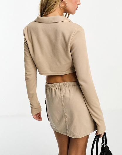 Urban Revivo cropped jersey shirt in camel